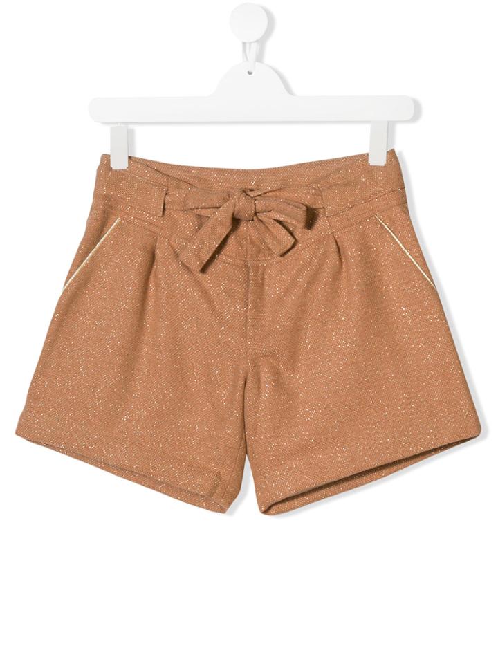 Chloé Kids Glitter Belted Bow Shorts - Pink & Purple