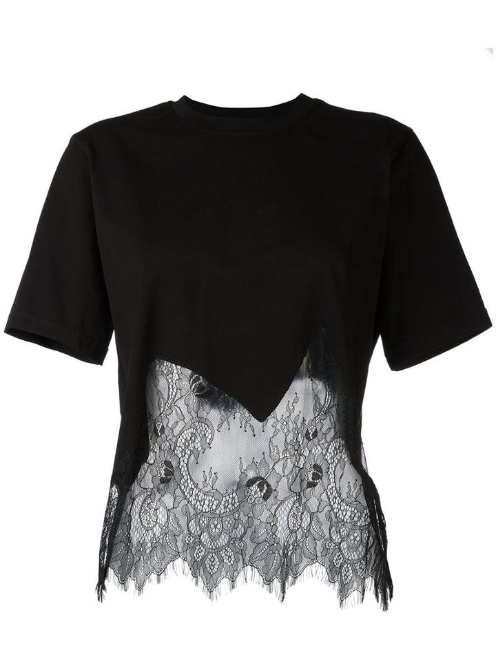 Mcq Alexander Mcqueen Lace Insert T-shirt, Women's, Size: Small, Black, Cotton/polyamide
