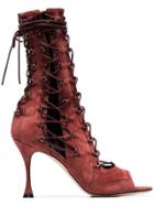 Liudmila Burgundy Drury Lane 100 Lace Up Open Toe Suede Sandals - Pink