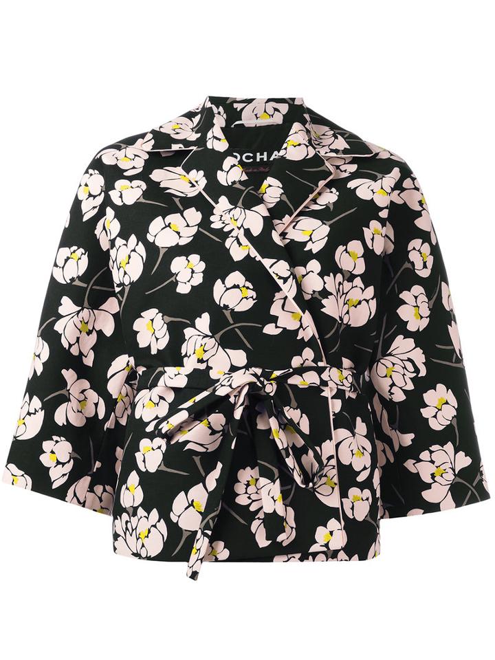 Rochas Floral Print Coat, Women's, Size: 40, Black, Cotton/silk/viscose