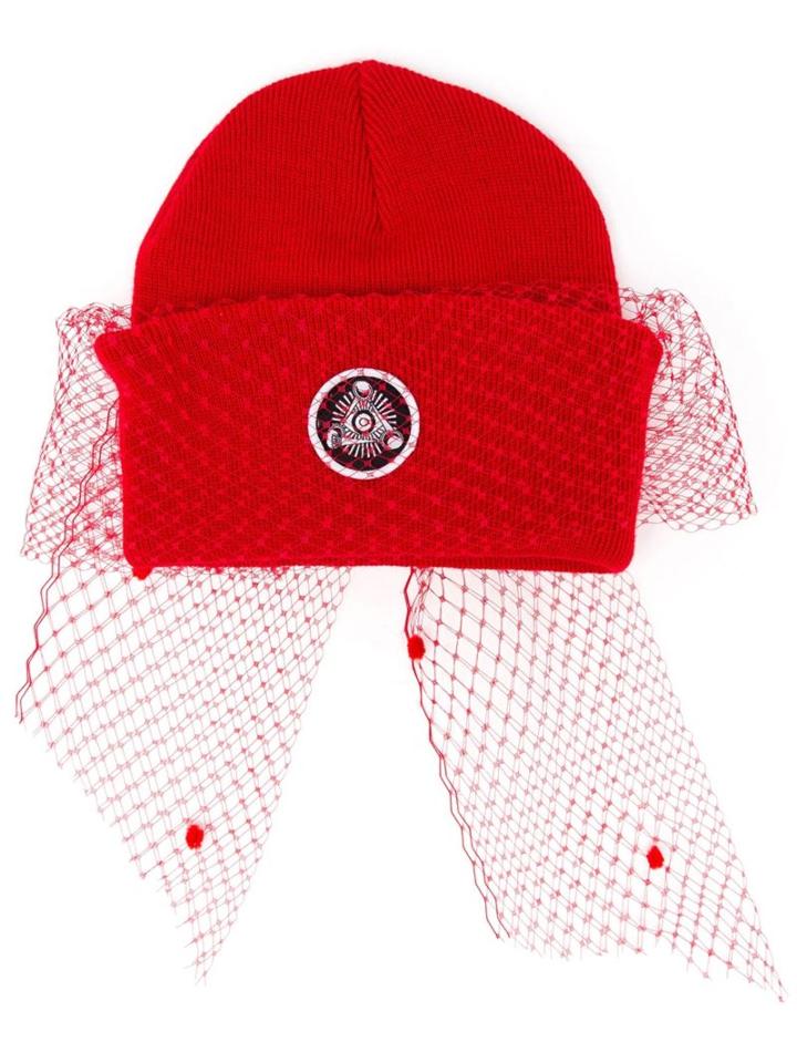 Silver Spoon Attire Lace Mesh Beanie, Women's, Red, Acrylic