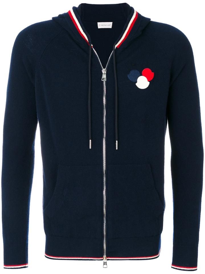 Moncler Striped Trim Knitted Hoodie - Blue