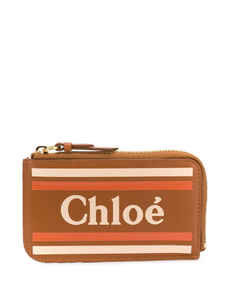 Chloé Logo Print Zip Purse - Brown
