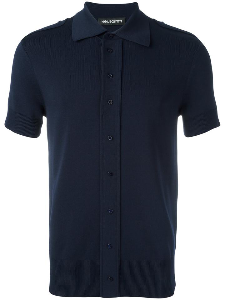 Neil Barrett - Front Button Polo Shirt - Men - Nylon/viscose - M, Blue, Nylon/viscose