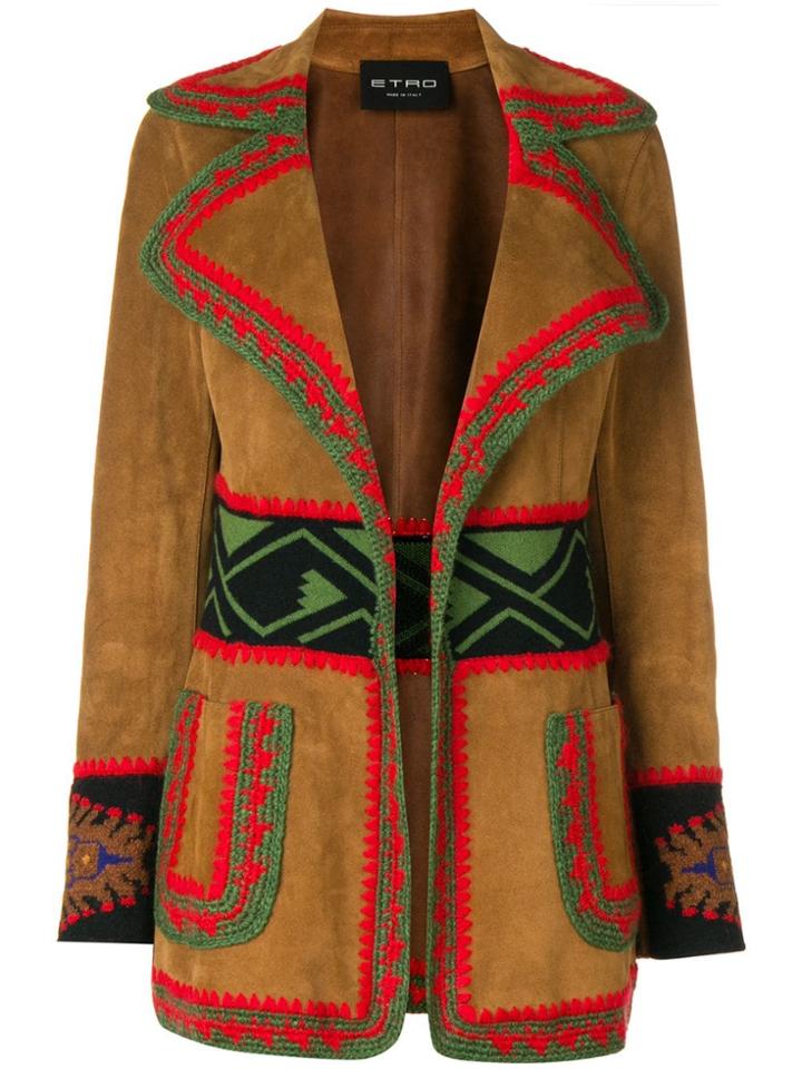 Etro Embroidered Leather Jacket - Brown