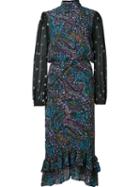 Saloni Printed Ruffle Hem Dress, Women's, Size: 2, Black, Silk