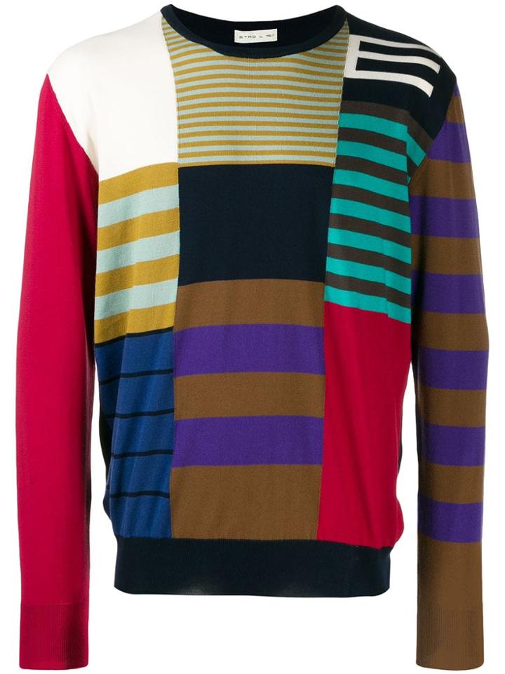 Etro Patchwork Striped Print Top - Blue