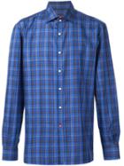 Isaia Checked Shirt, Men's, Size: 18 1/2, Blue, Cotton