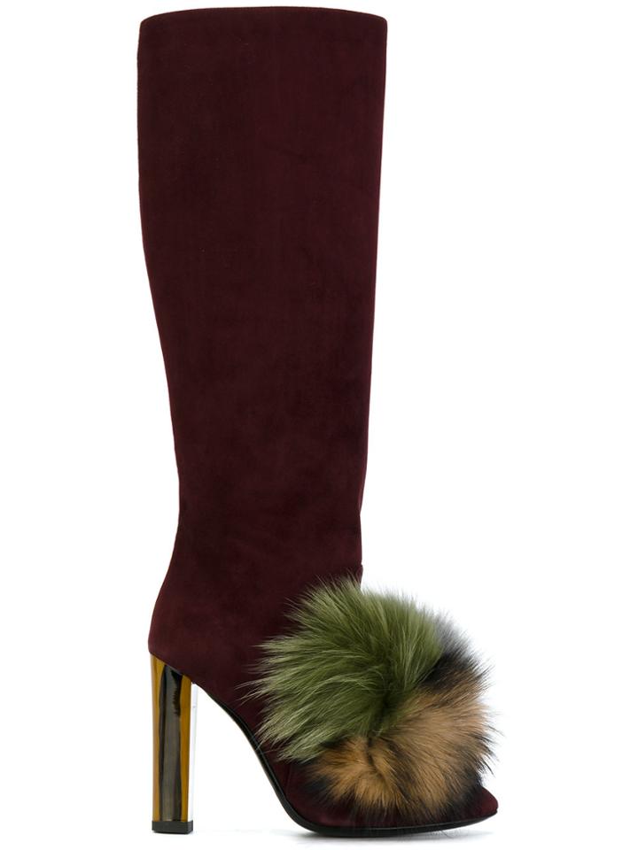 Pollini Pom Pom Boots - Pink & Purple