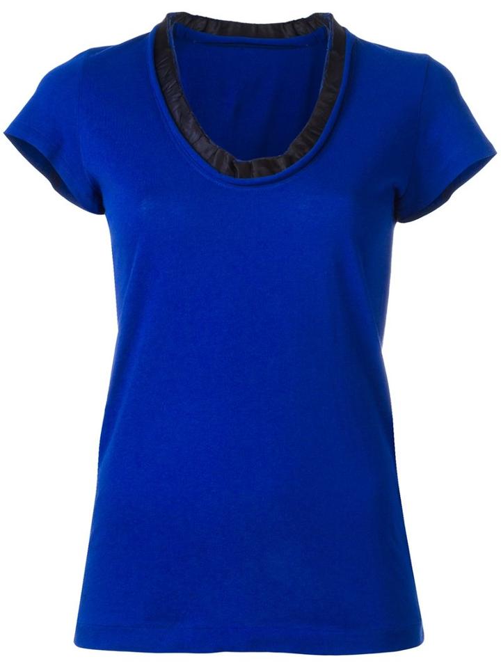 Sacai - Ruffle Neck T-shirt - Women - Cotton/cupro - 2, Blue, Cotton/cupro
