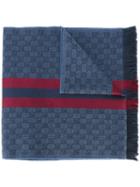 Gucci Web Detail Jacquard Knit Scarf, Men's, Blue, Wool/silk