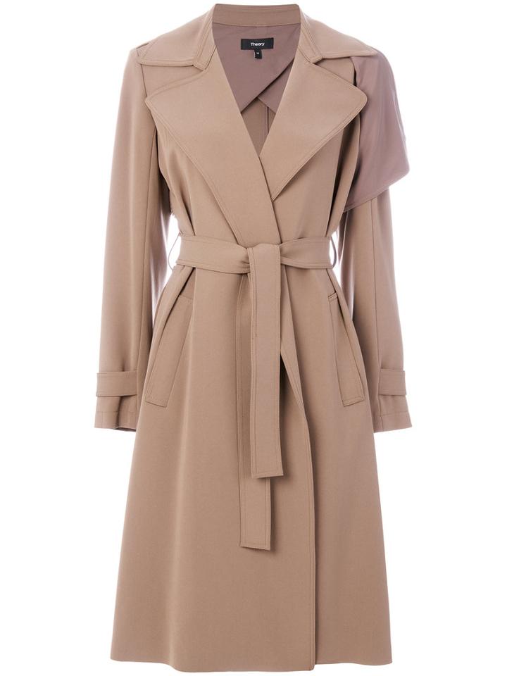 Theory - Draped Fitted Coat - Women - Polyester/polyurethane/acetate - S, Brown, Polyester/polyurethane/acetate