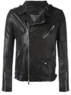 Giorgio Brato Chest Pocket Biker Jacket, Men's, Size: 48, Black, Leather/cotton/nylon
