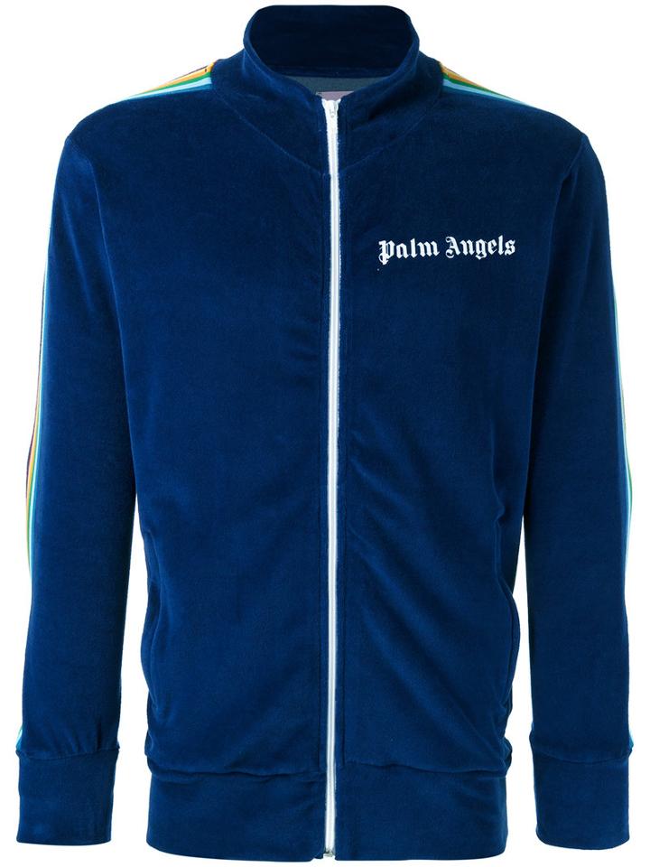 Palm Angels Rainbow Trim Sleeve Bomber Jacket, Men's, Size: Small, Blue, Cotton/polyamide/polyester