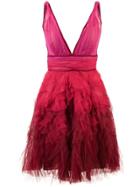 Marchesa Notte Ruffle Tulle Dress - Red
