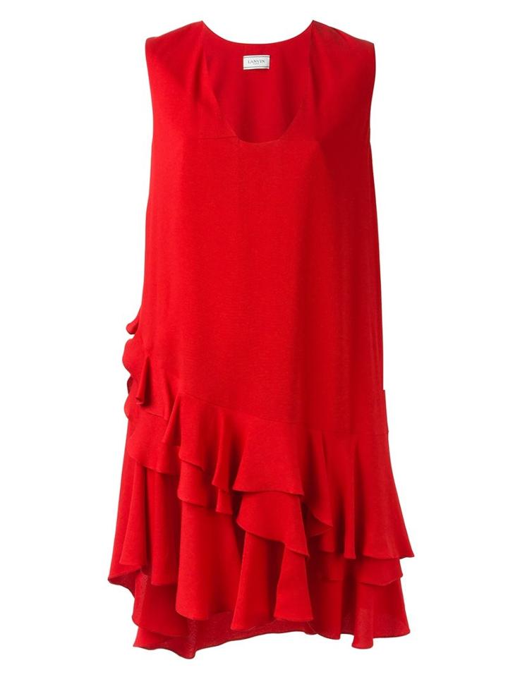 Lanvin Asymmetric Ruffled Dress, Women's, Size: 36, Red, Acetate/silk