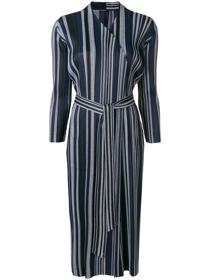 Pleats Please By Issey Miyake Striped Tie-waist Coat - Blue