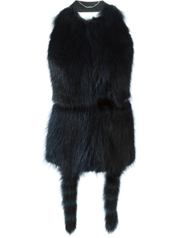 Givenchy Backless Fur Gilet, Women's, Size: 40, Blue, Lamb Skin/racoon Fur/viscose/silk