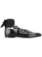 Jil Sander Ribbon Tie Buckled Ballerina Flats - Black