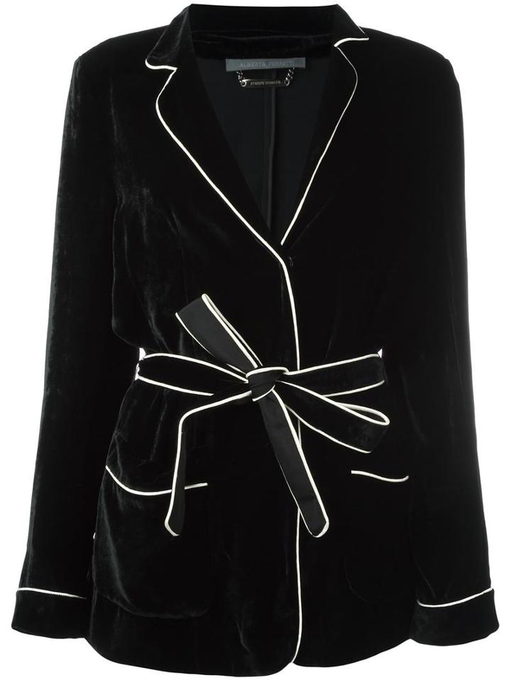 Alberta Ferretti Belted Blazer, Women's, Size: 46, Black, Rayon/silk/acetate