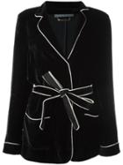 Alberta Ferretti Belted Blazer, Women's, Size: 46, Black, Rayon/silk/acetate