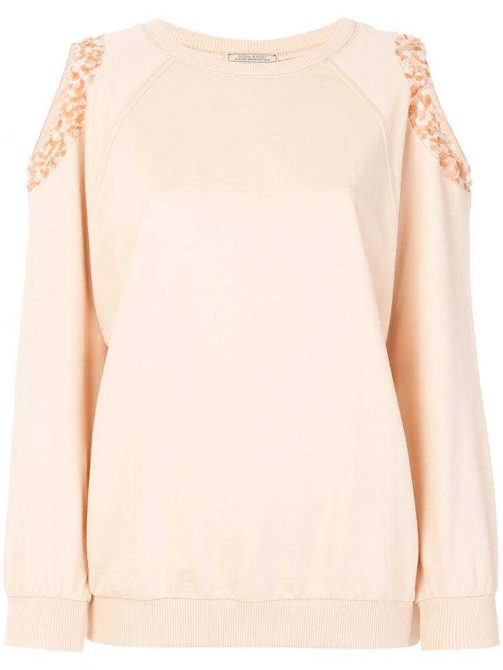Nina Ricci Cold Shoulder Sequin Detail Sweater - Nude & Neutrals
