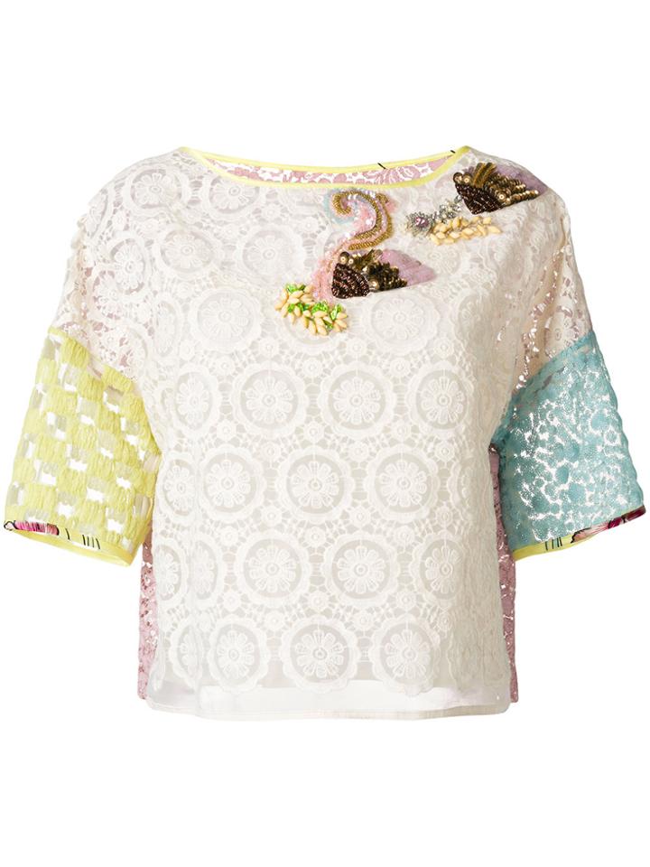 Antonio Marras Lace Colour Block Blouse - Nude & Neutrals