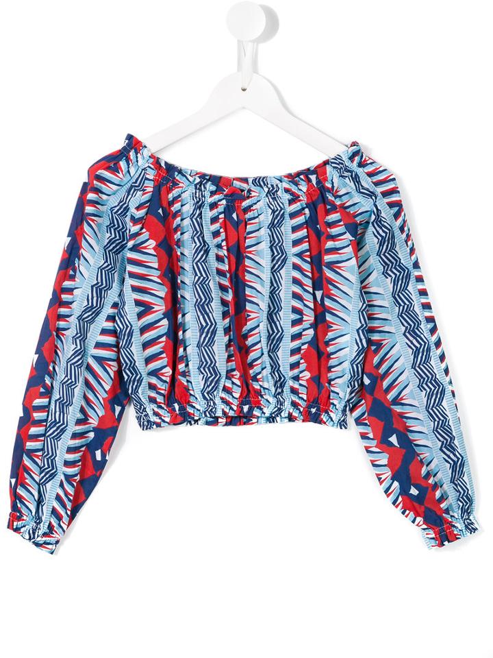 Dondup Kids Patterned Off-the-shoulder Top, Girl's, Size: 8 Yrs, Blue