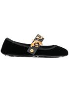 Car Shoe Embellished Ballerinas - Black