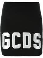 Gcds Logo Print Mini Skirt, Women's, Size: Medium, Black, Cotton