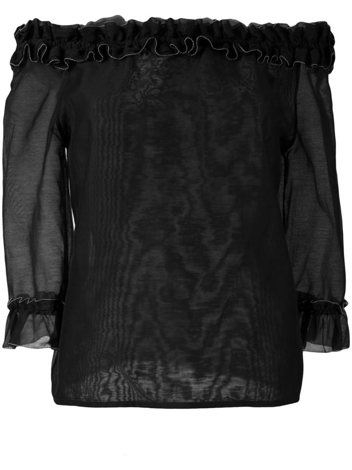 Blumarine - Off-shoulder Blouse - Women - Silk/cotton - 42, Women's, Black, Silk/cotton