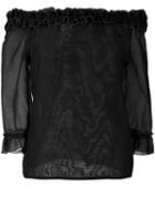 Blumarine - Off-shoulder Blouse - Women - Silk/cotton - 42, Women's, Black, Silk/cotton