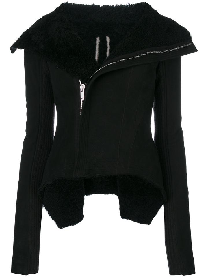 Rick Owens - Off-center Zip Fastening Jacket - Women - Calf Leather/polyester/cupro/cashmere - 46, Black, Calf Leather/polyester/cupro/cashmere