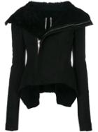 Rick Owens - Off-center Zip Fastening Jacket - Women - Calf Leather/polyester/cupro/cashmere - 46, Black, Calf Leather/polyester/cupro/cashmere