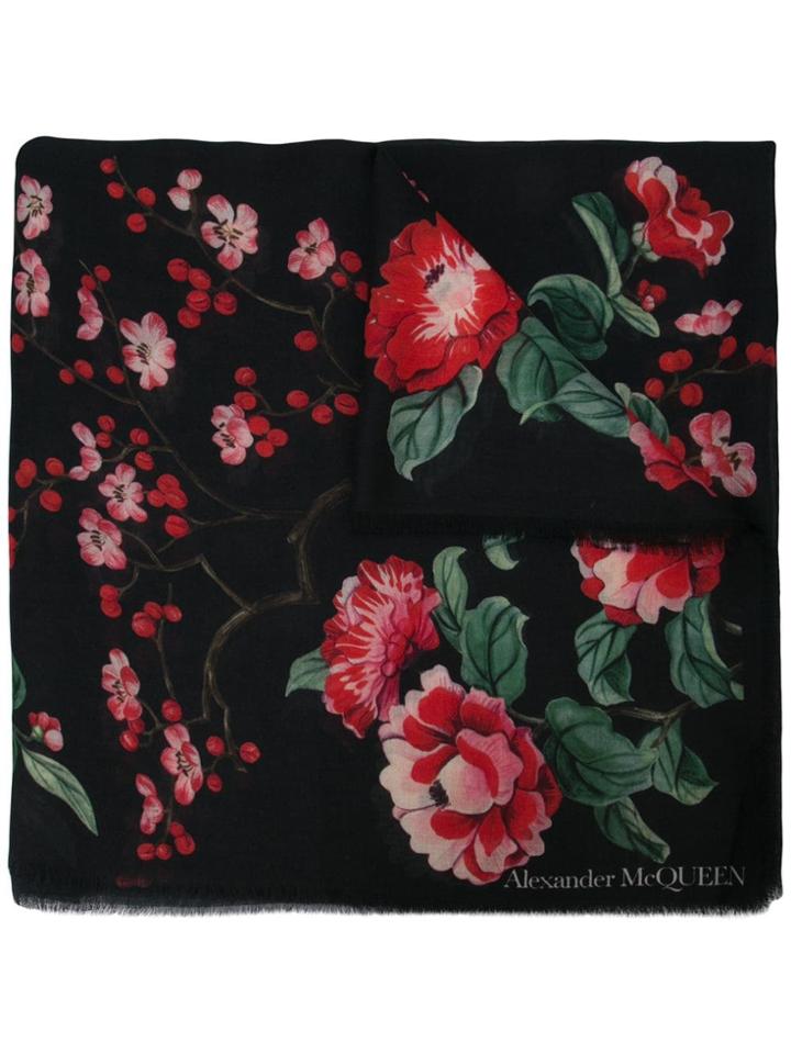 Alexander Mcqueen Japenese Floral Scene Scarf - Multicolour
