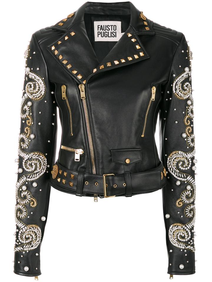 Fausto Puglisi Swarovski Crystal Embellished Biker Jacket - Black