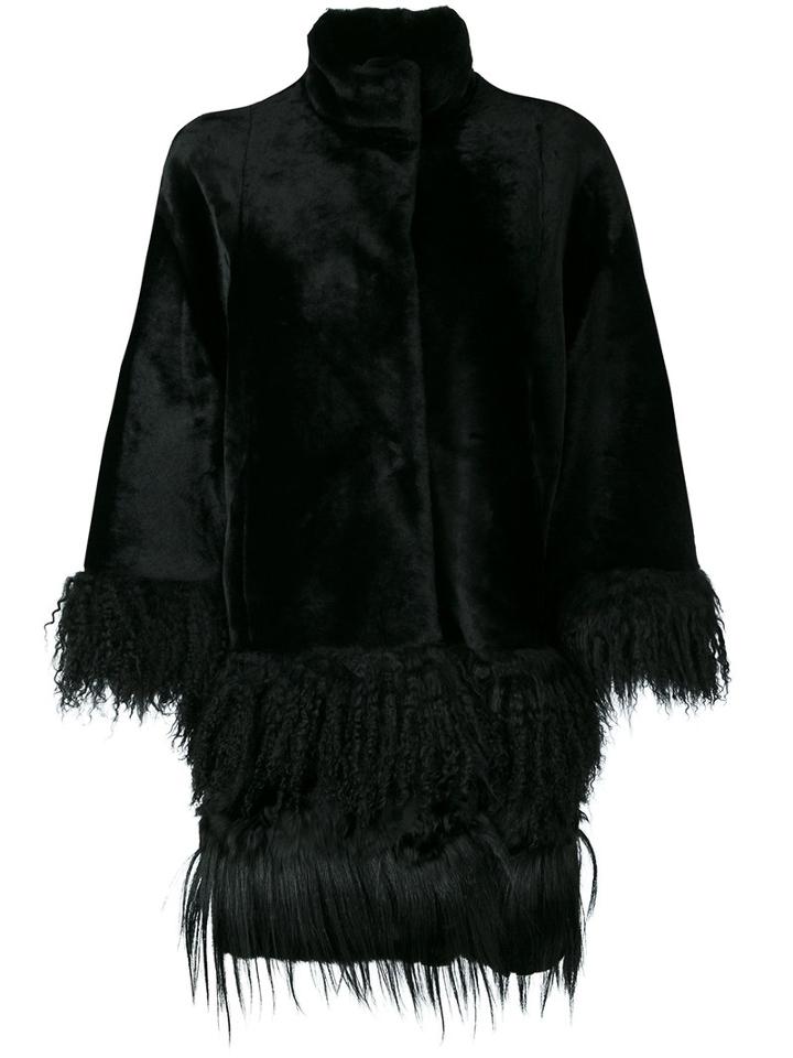 Drome - Fringed Cape-style Coat - Women - Goat Fur/lamb Skin/viscose/lama Fur - M, Black, Goat Fur/lamb Skin/viscose/lama Fur