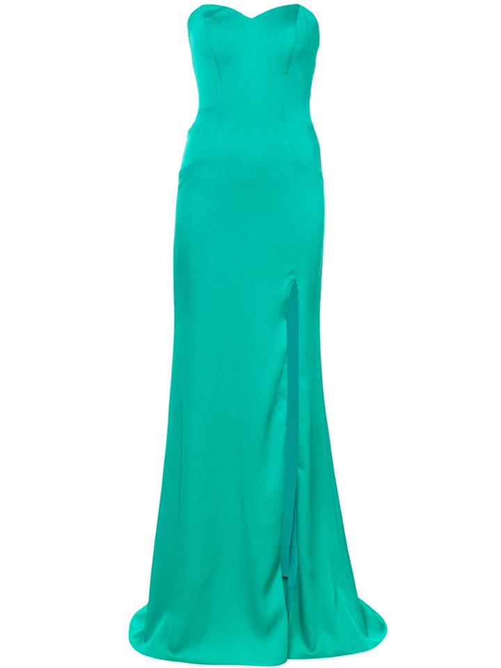 La Femme Beaded Strapless Evening Gown - Green