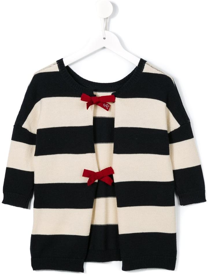 Monnalisa Striped Ribbon Fastening Cardigan, Girl's, Size: 10 Yrs, Blue