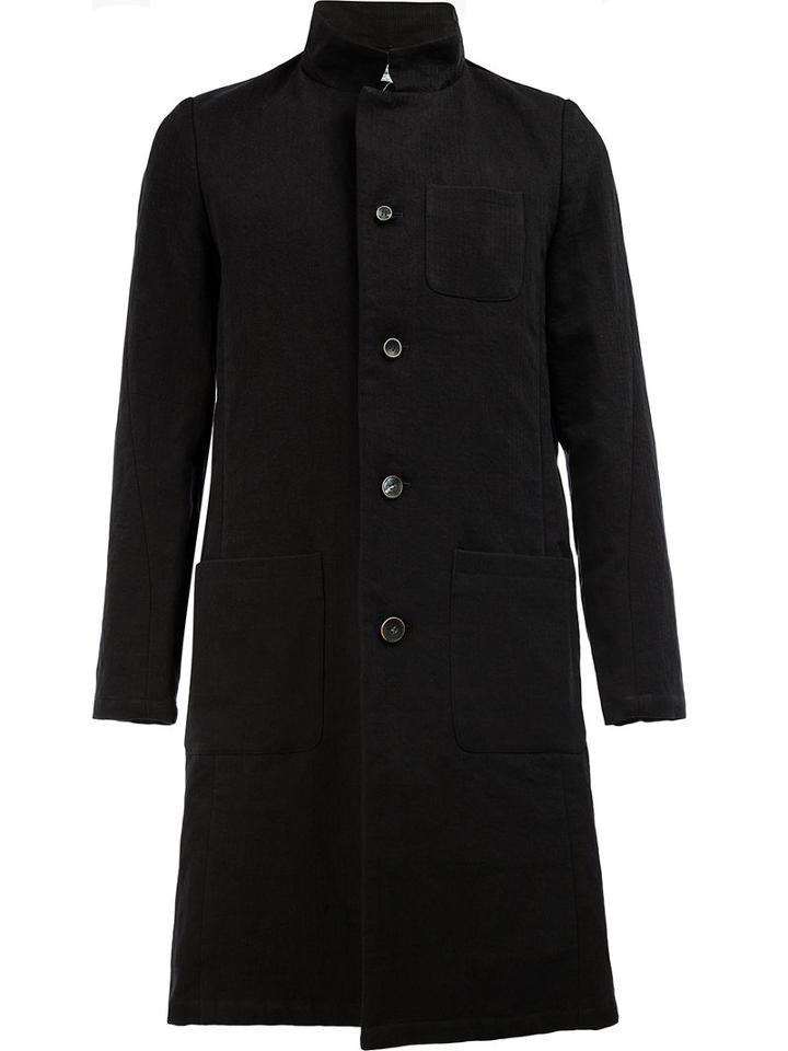 Individual Sentiments Mandarin Collar Coat, Men's, Size: 4, Black, Cotton/linen/flax