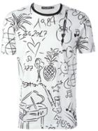 Dolce & Gabbana Tropical Music Print T-shirt, Men's, Size: 54, White, Cotton