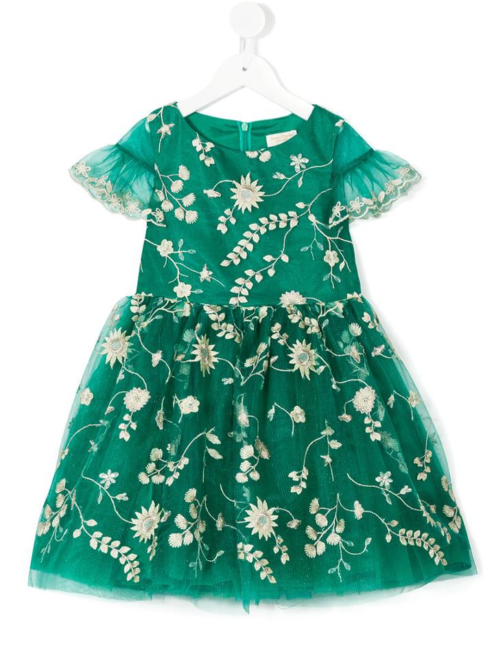 David Charles Kids - Embroidered Floral Dress - Kids - Polyester/acetate - 3 Yrs, Green