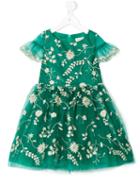 David Charles Kids - Embroidered Floral Dress - Kids - Polyester/acetate - 3 Yrs, Green