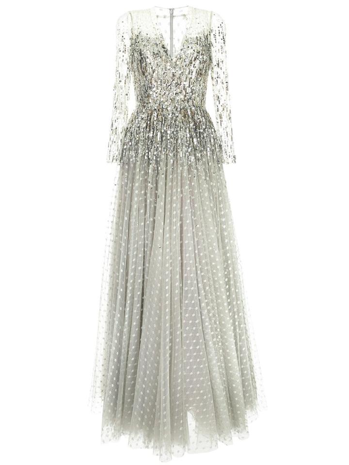 Jenny Packham Sequin Embellished Tulle Gown - Metallic