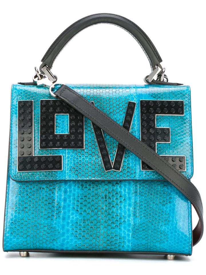 Les Petits Joueurs Love Plaque Tote, Women's, Blue, Leather
