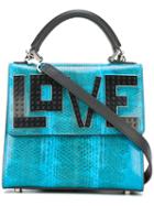 Les Petits Joueurs Love Plaque Tote, Women's, Blue, Leather