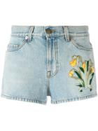 Gucci Embroidered Denim Shorts, Women's, Size: 24, Blue, Cotton