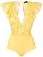 Elisabetta Franchi Lace Frill-trim Bodysuit - Yellow