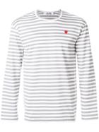 Comme Des Garçons Play Striped Heart Logo T-shirt - Grey
