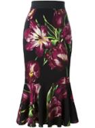 Dolce & Gabbana Tulip Print Fluted Skirt, Women's, Size: 44, Black, Silk/spandex/elastane